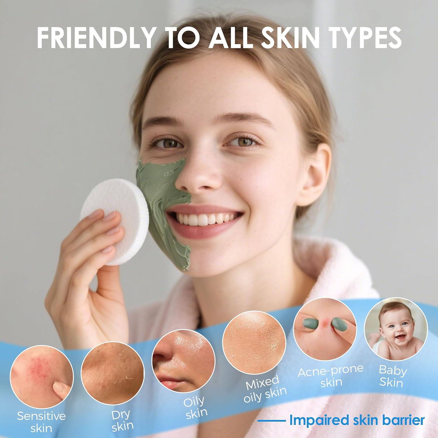 60-Count Compressed Face Sponges for Cleansing, Reusable White Natural Cellulose Travel Essentials Facial Sponge, Women Washing Face Pads for Make Up Remover, Exfoliating, Spa, Skin Care-FemmiqueWomen