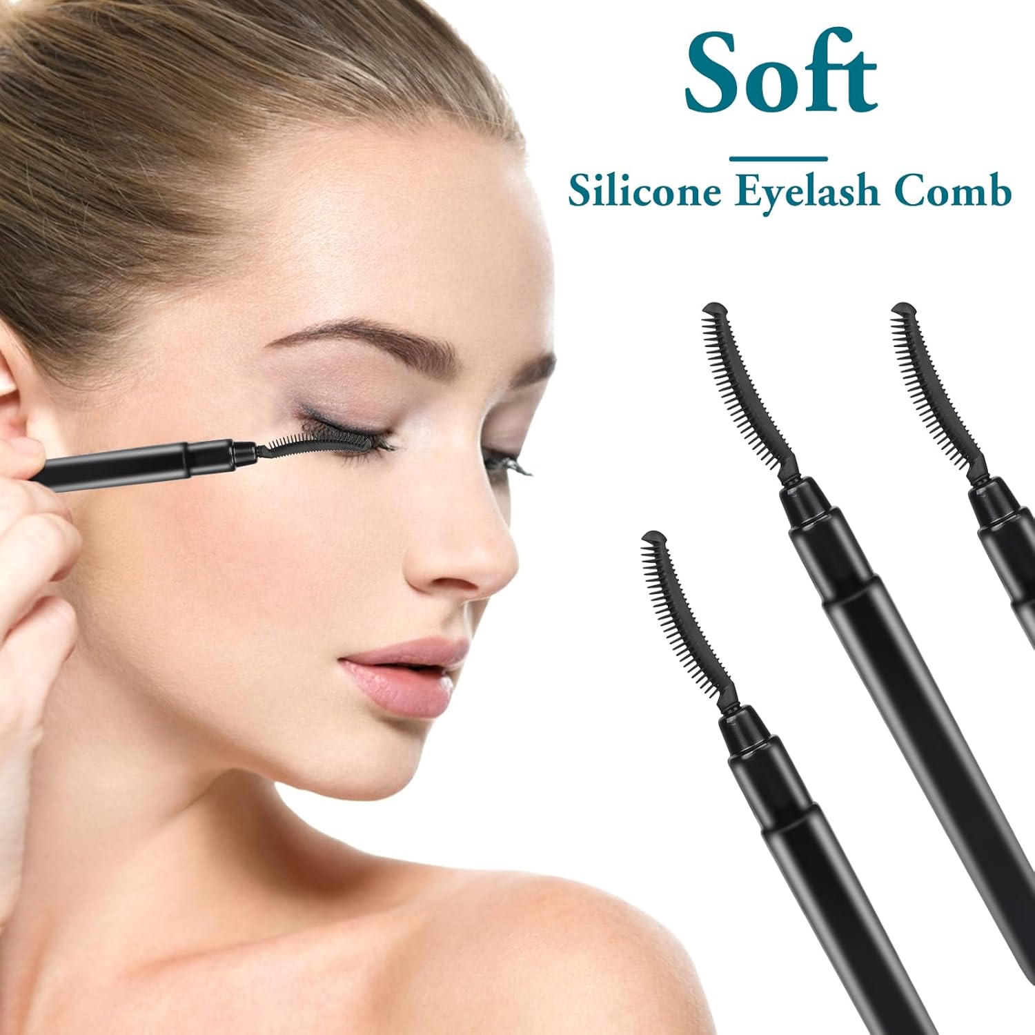 3 Pcs Silicone Lash Brush Mascara Eyelash Separator Eyelash Comb Eyebrow Brush Eyelashes Definer with Dust Lid Lash Separating Comb Brow Grooming Brush-FemmiqueWomen