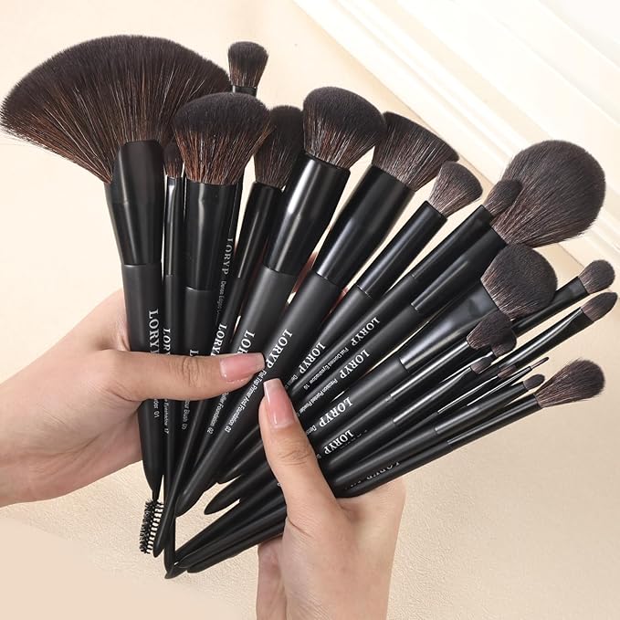 LORYP Black Makeup Brushes Set 21Pcs Powder Blush Foundation Concealer Highlighter Brush Vegan Pro Face and Eye Brush Kit-FemmiqueWomen