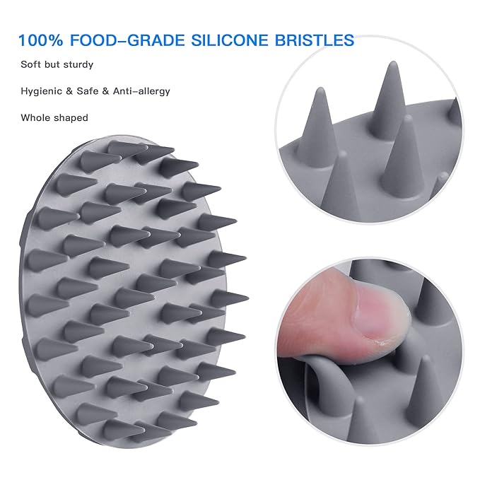INNERNEED One-Piece Scalp Massager Shampoo Brush, Wet & Dry Scalp Care Head Scrubber Hair Washing, Soft Silicone Bristles, for Hair Growth, Dandruff Removal, Comfortable for All Hair Types (Gray)-FemmiqueWomen