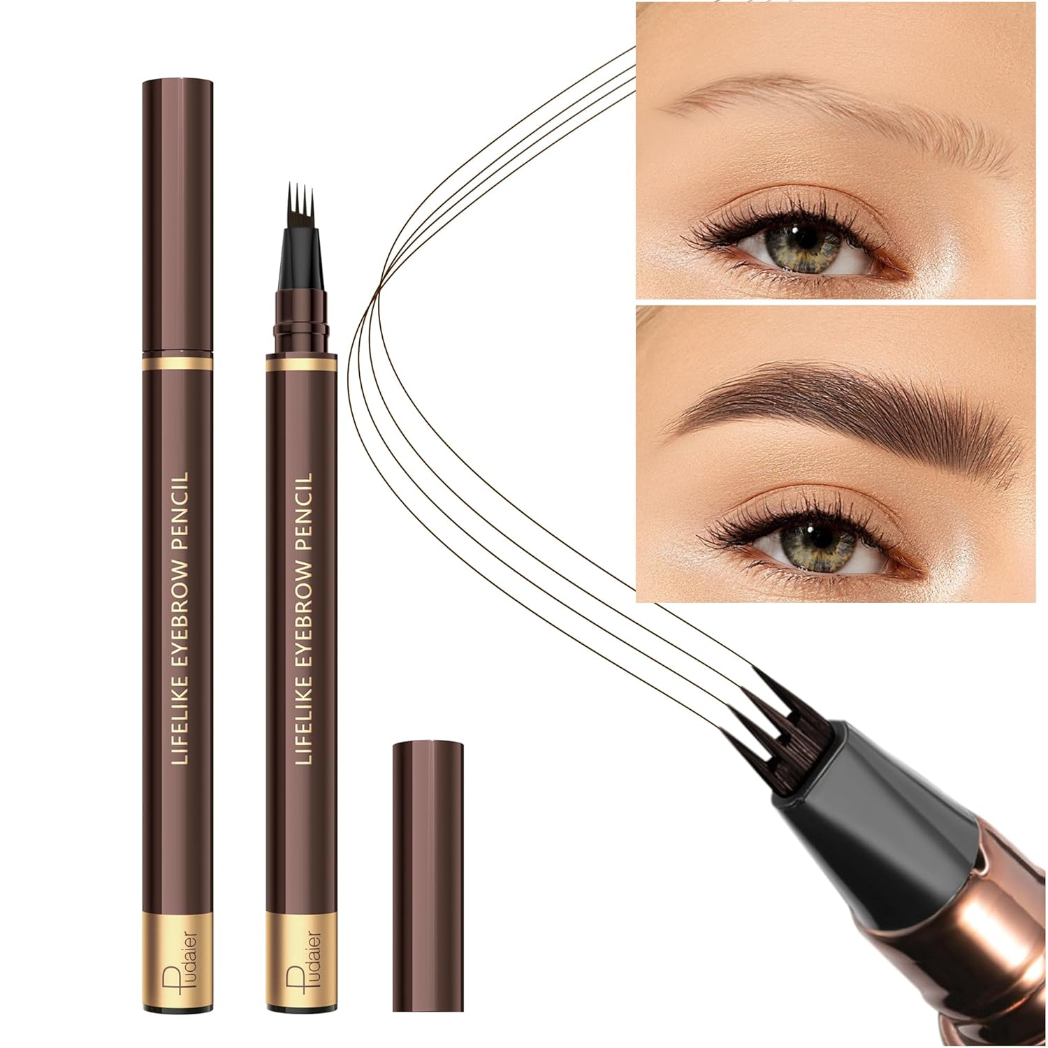 2 Pack Eyebrow Pen, Waterproof Microblading Eyebrow Pencil, 4 Tip Precise Eye Brow Makeup Pen for Women to Effortlessly Create Hair Like Natural Brows, Non Dry Out and Last All Day (Espresso)-FemmiqueWomen
