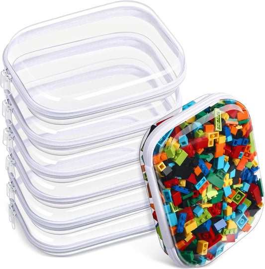 Sanwuta 6 Pcs Clear Hard Zipper Case Pencil Pouches Hard Plastic Zipper Pouches Makeup Bag Transparent Cases for Snacks Plastic Storage Organizer Box for Travel-FemmiqueWomen