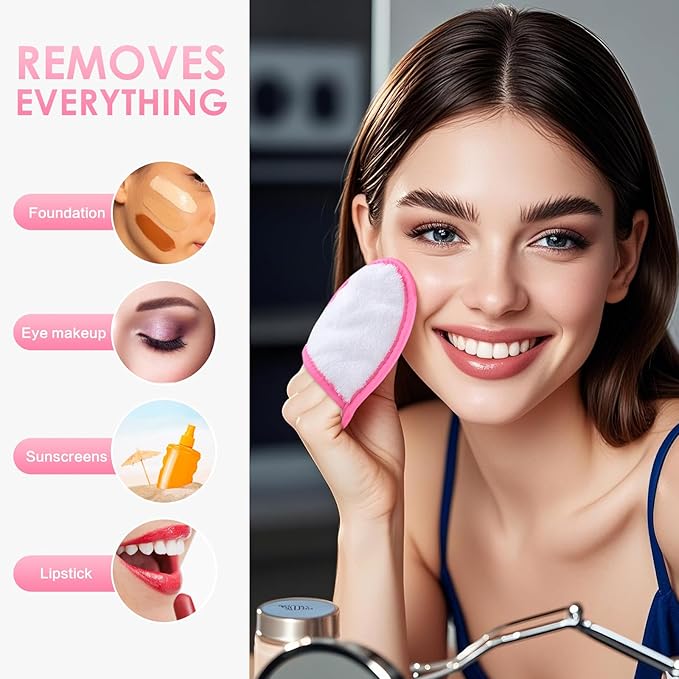 SINLAND Reusable Makeup Remover Pads For Face,Eye,Lips Microfiber Gentle Facial Cleansing Cloths for All Skin Types Friendly for Makeup Remover With Laundry Bag 5.1inchx3.93inch White Pack of 6-FemmiqueWomen