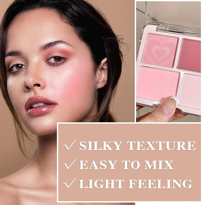 3Pcs 4 Colors Blush Palette,Matte Contour Makeup Blush for Cheeks,Waterproofing Highly Pigmented Face Cheek Blusher with Make Up Brush A11-FemmiqueWomen