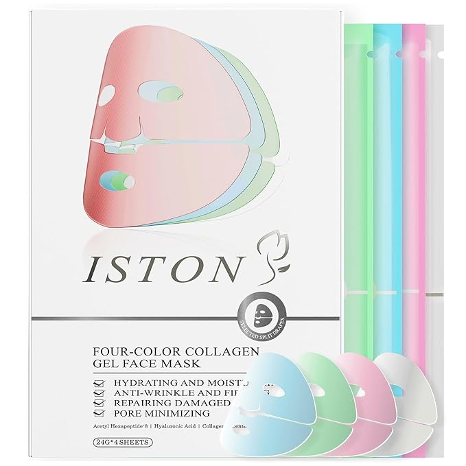 ISTON 4-in-1 Bio-Collagen Real Deep Mask Set -Plump Sagging Skin,Deep Hydration,Soothe & Repair,Nourish & Firm, Overnight Hydrogel Mask for All Skin Type-FemmiqueWomen