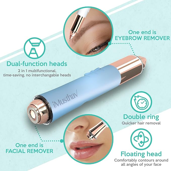 2 in 1 Flawless Eyebrow and Facial Hair Remover for Women Painless Electric Razor Epilator Trimmer Shaver with 18K Gold-Plated, USB Rechargeable, 360° LED for Eyebrow and Face Hair Removal-FemmiqueWomen