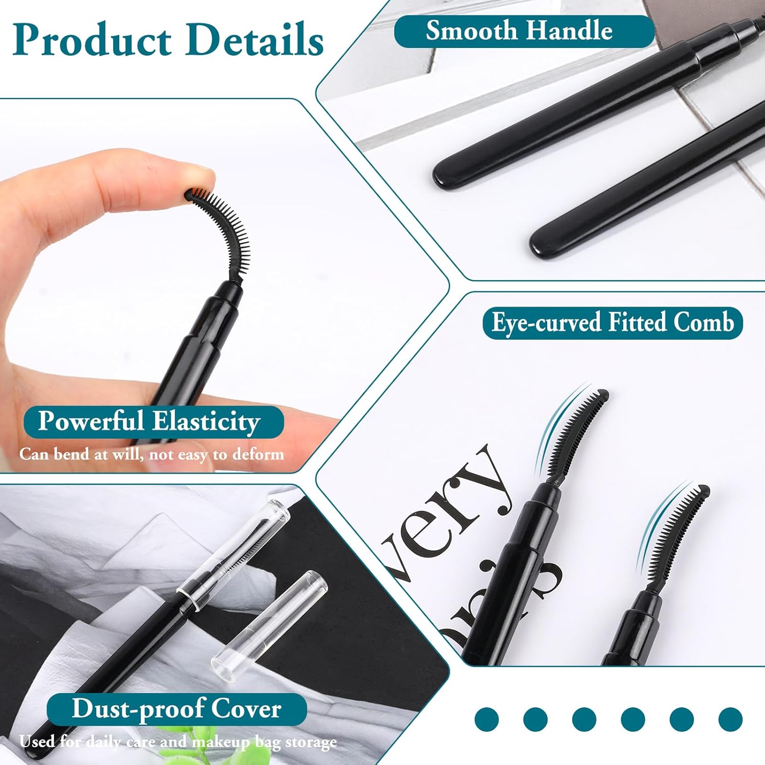 8 Pcs Silicone Eyelash Wands Brushes Mascara Eyelash Separator Black Eyelash Comb Eyebrow Brush Eyelashes Definer with Lid Lash Separating Comb Brow Grooming Brush-FemmiqueWomen