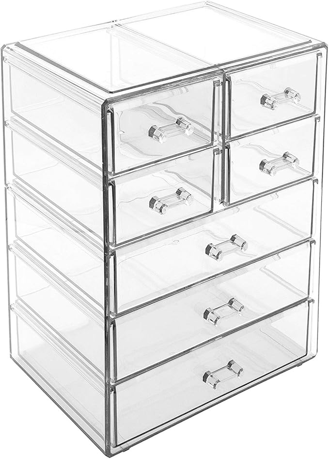 Sorbus Acrylic Makeup Organizer - Organization and Storage Case for Cosmetics Make Up & Jewelry - Big Clear Makeup Organizer for Vanity, Bathroom, College Dorm, Closet, Desk (3 Large, 4 Small Drawers)-FemmiqueWomen
