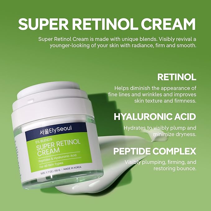 Retinol Cream for Face Korean Skincare: Anti-Aging Collagen Peptides & Hyaluronic Acid Face Cream for Women, 1.7 oz.-FemmiqueWomen