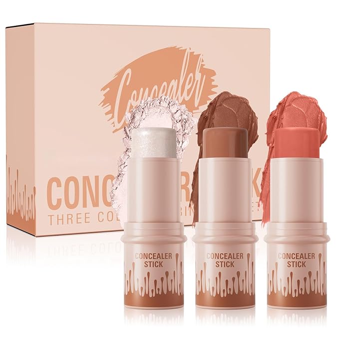 3Pcs Contour Stick Set，3 Colors Contour Stick Makeup Set， Long-Lasting Waterproof Concealer Stick Kit，Cream Blush & Highlighter Bronzer Pen (SET-B)-FemmiqueWomen