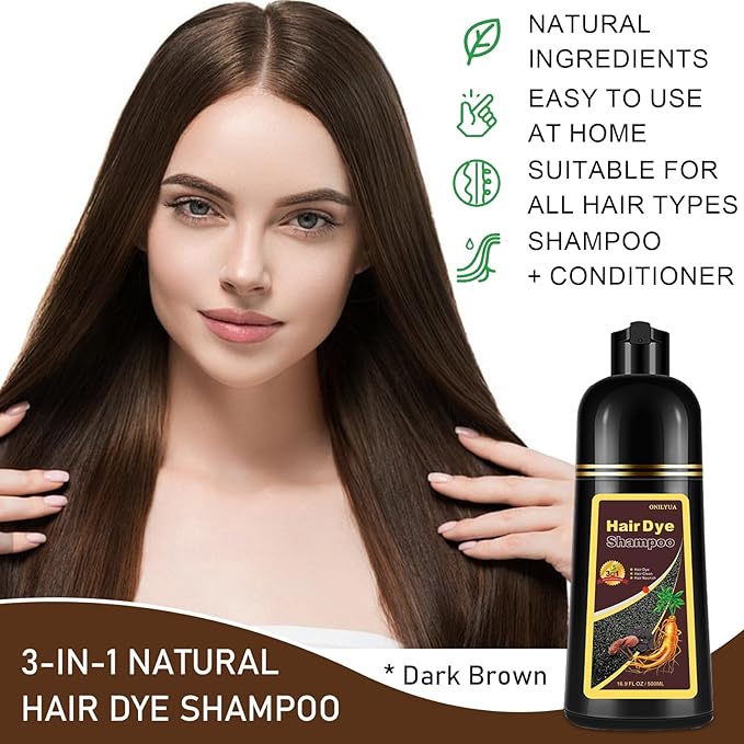 Dark Brown Hair Dye Shampoo for Gray Hair, 3-in-1 Color Shampoo Hair Dye for Women & Men, 100% Gray Hair Coverage, Instant Hair Coloring Shampoo in Minutes, Shampoo Tinte Para El Cabello, Easy to Use-FemmiqueWomen