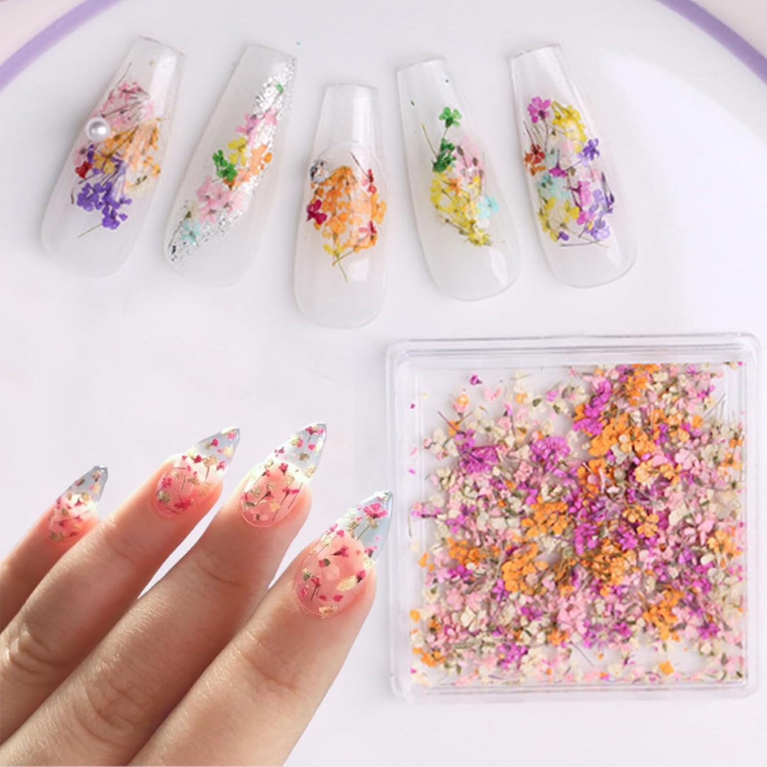 1 Boxes Dried Flowers for Nail Art,Colorful Dry Flowers Mini Real Natural Flowers Nail Stickers DIY Mini Mix Flower Petals Nail Art Supplies for Summer Acrylic Nails Design Manicure Accessories-FemmiqueWomen