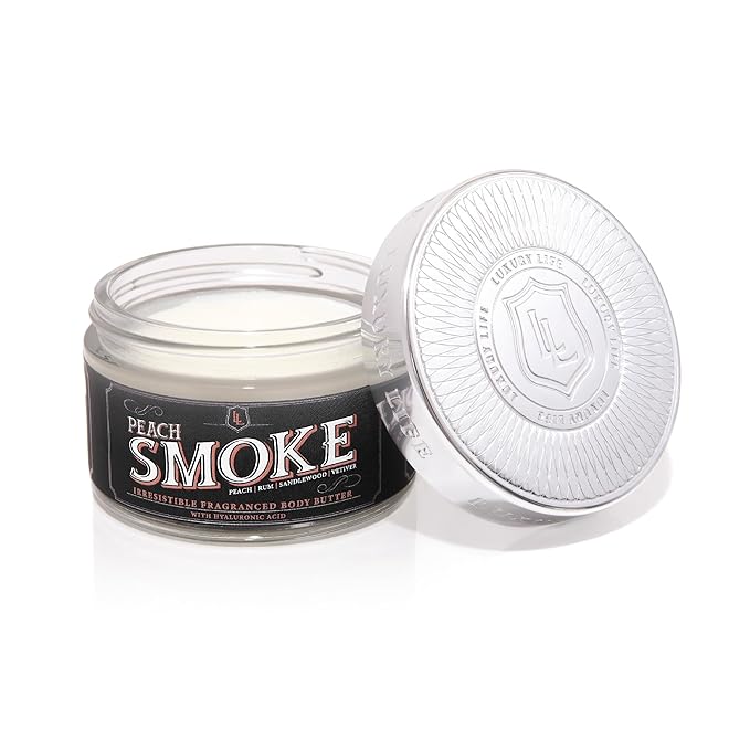 LUXURY LIFE BUTTER - Irresistibly Scented Body Butter with Hyaluronic Acid for Ultimate Moisture. Luxurious Natural Fragrance. Hydrates for a Non-Greasy Glamorous Glow, Peach Smoke, 5 oz.-FemmiqueWomen