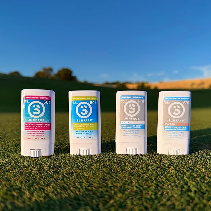 Surface Mineral Sunscreen Face Stick SPF 60, Lightweight Non-Nano Zinc Oxide Formula, Reef Friendly, Broad Spectrum UVA UVB Protection, Water Resistant Sun Care for 80 Minutes, Clear, 0.5oz-FemmiqueWomen