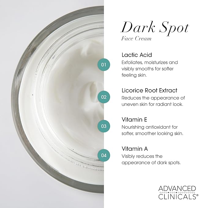 Advanced Clinicals Dark Spot Face Moisturizer | Lactic Acid Lotion For Face With Caffeine, Cocoa Butter, & Vitamin A | Brightening Cream Visibly Reduces Look Of Dark Spots & Uneven Skin Tone, 2 Fl Oz-FemmiqueWomen