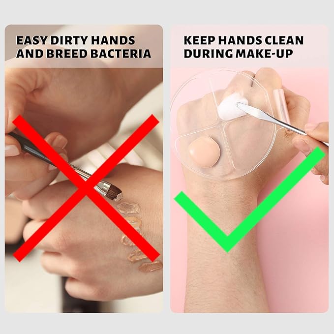 2 Pieces Hand Makeup Mixing Palette Handheld Palette Clear Makeup Cosmetic Palette Nail Art Manicure Palette with 2 Pieces Spatula for Mixing Foundation-FemmiqueWomen