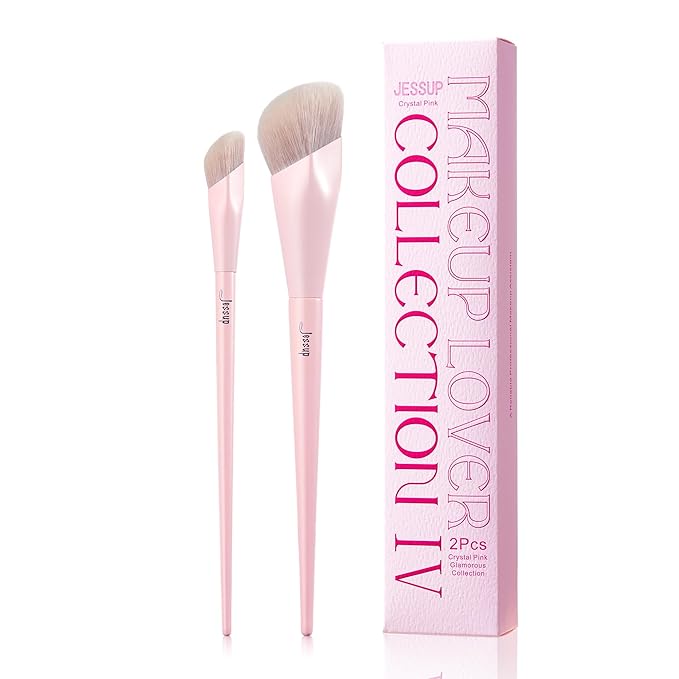 Jessup Foundation Brush and Concealer Brush, Pink Makeup Brushes Set 2Pcs Premium Synthetic Face Make up Brushes for Liquid Cream, T497-FemmiqueWomen
