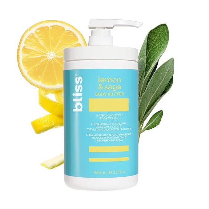 Bliss Body Butter - Lemon and Sage Body Butter - Maximum Moisture Cream - 32 Fl Oz - Body Lotion for Dry Skin - Long-Lasting Moisturizer for Women & Men - Vegan & Cruelty-Free-FemmiqueWomen