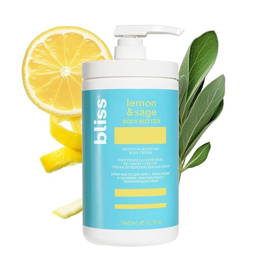 Bliss Body Butter - Lemon and Sage Body Butter - Maximum Moisture Cream - 32 Fl Oz - Body Lotion for Dry Skin - Long-Lasting Moisturizer for Women & Men - Vegan & Cruelty-Free-FemmiqueWomen