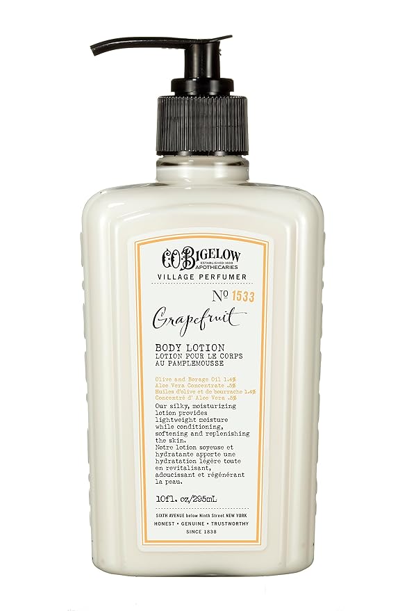 C.O. Bigelow Grapefruit Body Lotion, Village Perfumer Moisturizing Body Lotion with Aloe Vera, Borage Oil & Olive Oil, 10 Fl Oz-FemmiqueWomen