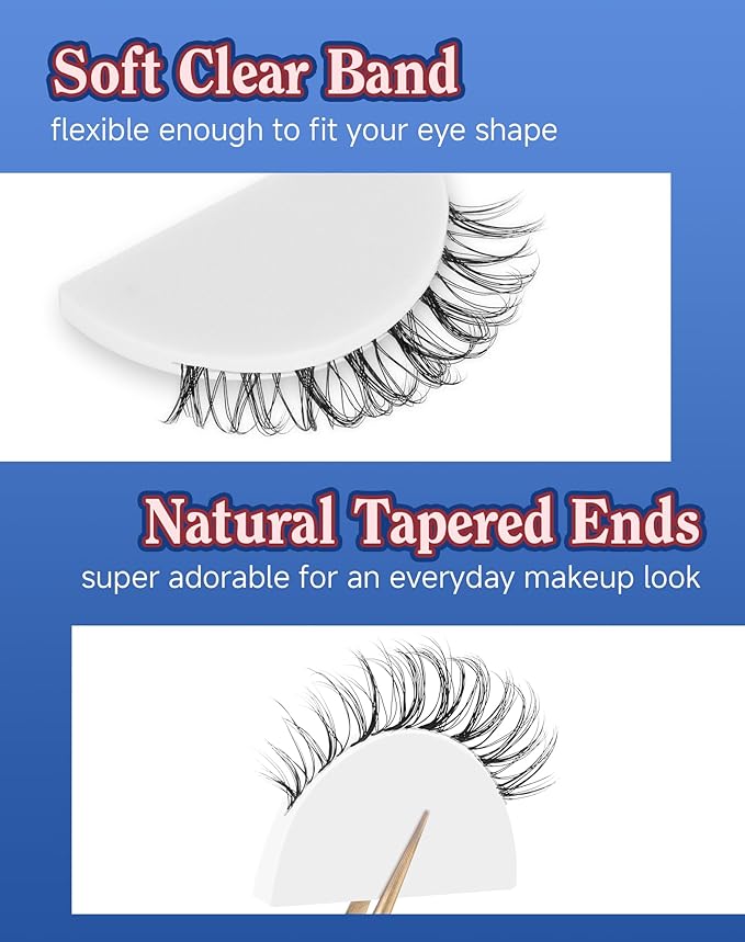 Short Lashes Natural Look Everyday Wispy False Eyelashes Clear Band Strip Eyelash Soft Lashes Fluffy Pack 7 Pairs SF-01-FemmiqueWomen