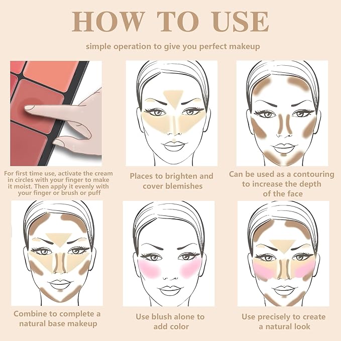 12 Colors Cream Blush Palette, Color Correcting Concealer Foundation Palette, Long Wearing Smudge Proof Blendable Matte Finish Blush Powder Highlighter and Cream Contour Palette Makeup (01)-FemmiqueWomen