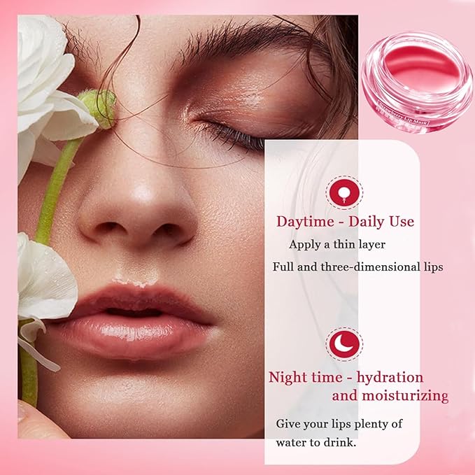 2 PCS Lip Balm Honey Pot, Honey & Strawberry Lip Sleeping Mask Vitamin E & Moisturizing Propolis Lip Balm with Stick, Prevention Dry and Cracked Lip Scrubs Exfoliator Lip Wrinkle-FemmiqueWomen