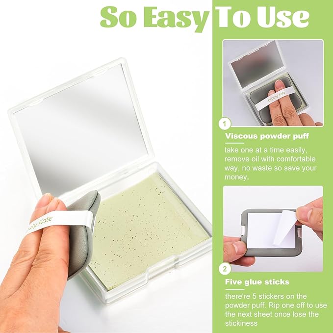 2 Pack Oil Blotting Sheets for Face, Oil Blotting Paper Green Tea Total 100 sheets with Portable Mirror Case & Makeup Puff Makeup Friendly-FemmiqueWomen