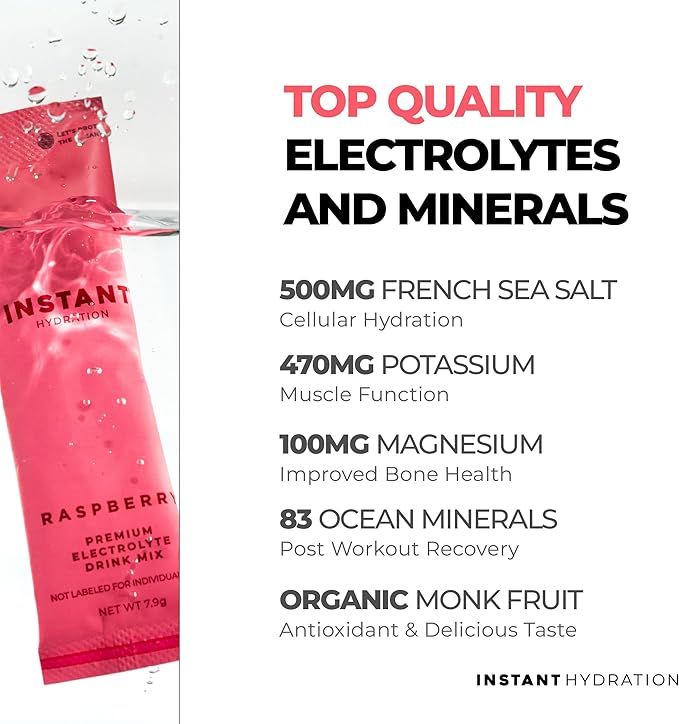 Instant Hydration Electrolytes Powder Packets - Raspberry Electrolyte Drink Mix - Zero Sugar - Keto, Vegan, Gluten-Free, Non-GMO - Boost Recovery, Brain Health, Muscle & Tissue Support- 30 Sticks-FemmiqueWomen