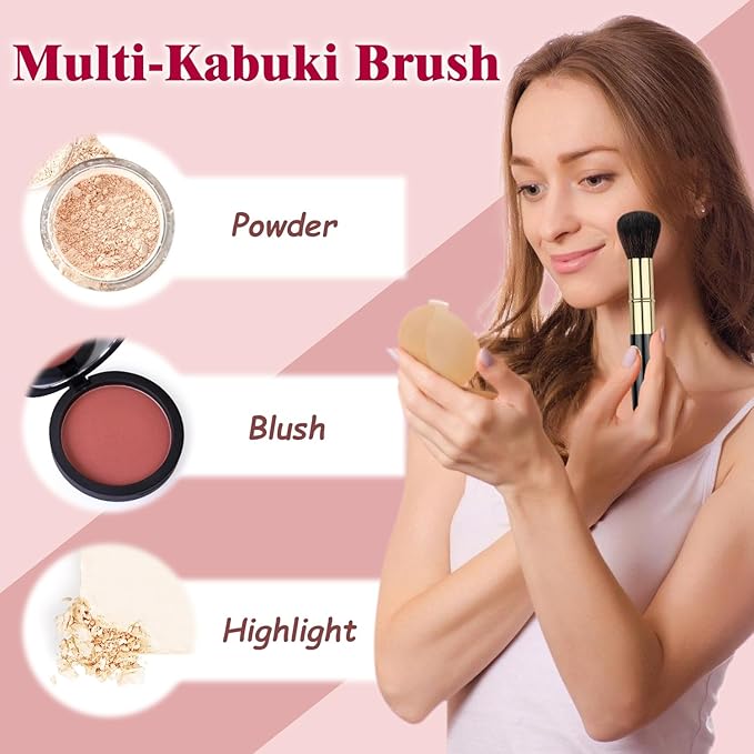 Retractable Makeup Brush, Travel Kabuki Powder Brush, Retractable Blush Brush, for Blush, Bronzer, Buffing, Highlighter Flawless Powder Cosmetics, Travel Friendly-FemmiqueWomen