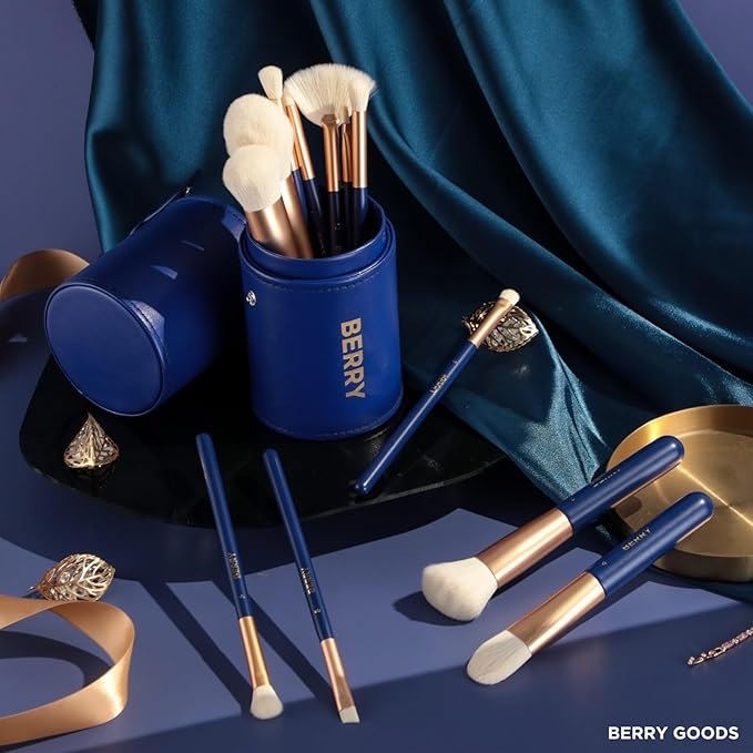 BERRY Blue Premium Makeup Brush Set – 12-Piece Professional Ultra-Soft Synthetic Brushes for Face & Eyes | Foundation, Powder, Blush, Concealer, Eyeshadow – Vegan, Cruelty-Free, Numbered, Travel Case-FemmiqueWomen