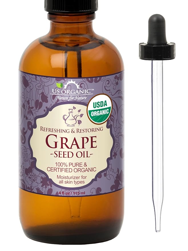 US Organic Grape Seed Oil, USDA Certified Organic, 100% Pure & Natural, Cold Pressed Virgin, Unrefined, in Amber Glass Bottle w/Glass Eye dropper for Easy Application (4 oz (115 ml))-FemmiqueWomen