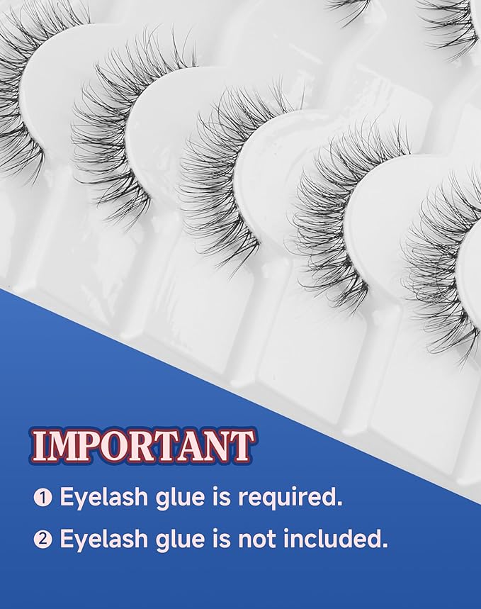 Eyelashes Natural Look Wispy Lashes Flared Strip False Eyelash Short Lash Soft False Eyelashes Fluffy Pack 7 Pairs Everyday 12MM D86-FemmiqueWomen