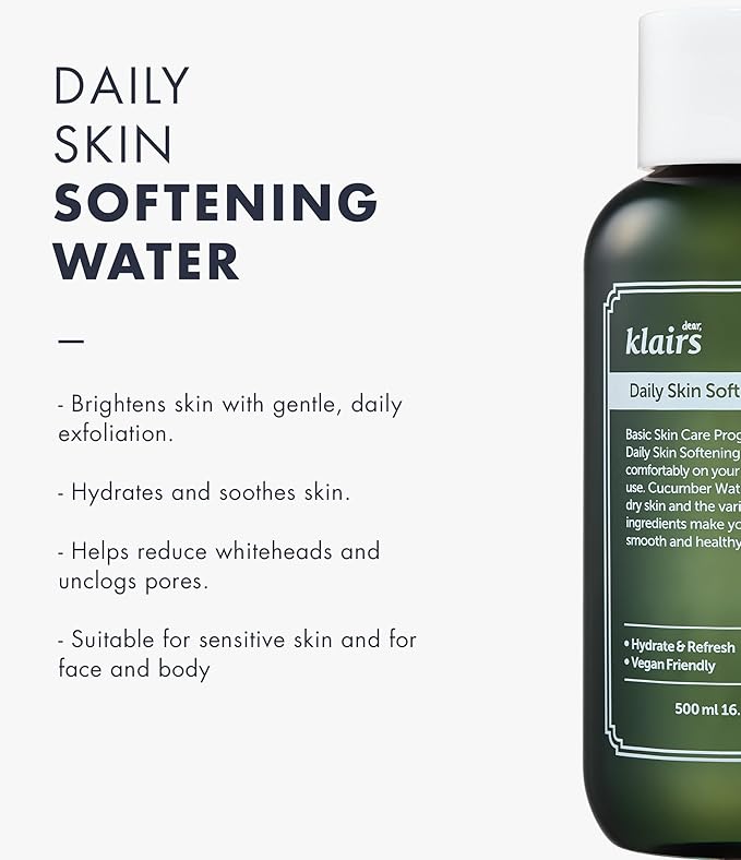 [DearKlairs] Daily Skin Softening Water, Toner, Jumbo 16.90 Fl Oz, Skin Refining Cucumber Essence, Daily mild exfoliator-FemmiqueWomen