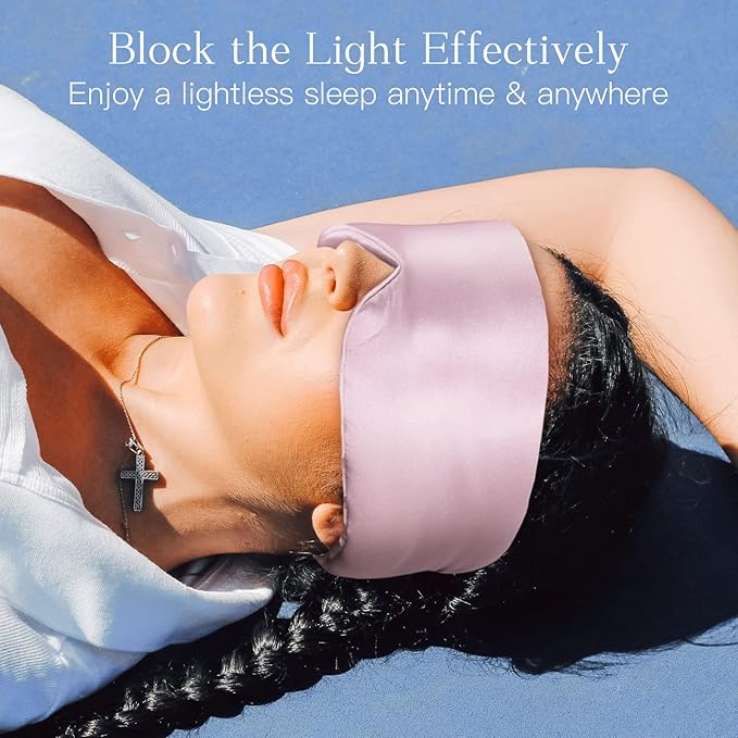 100% Natural Silk Eye Mask for Women Men, Soft Pressureless Cooling Blackout Eye Covers for Sleeping, Large Size Sleep Mask fits All Heads Adjustable, 1PC, Lotus Pink-FemmiqueWomen