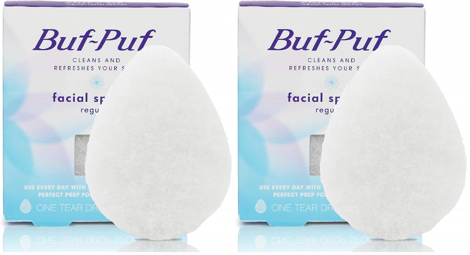 Buf-Puf Regular Facial Sponge, Dermatologist Developed, Removes Deep Down Dirt & Makeup that Causes Breakouts and Blackheads, Reusable, Exfoliating, White, 1 Count (Pack of 2)-FemmiqueWomen