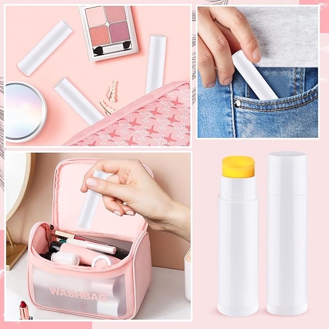 100 Pcs 5.5ml Bulk Empty Lip Balm Tubes Refillable Plastic Lip Gloss Container Travel Lipstick Tubes Chapstick Tubes Holder For DIY Homemade Lip Balm (white)-FemmiqueWomen