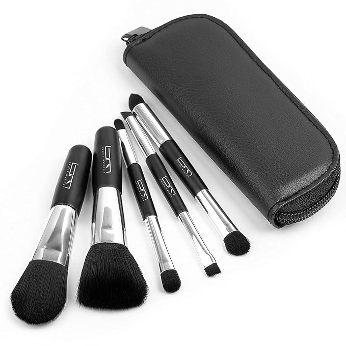 Travel Makeup Brushes Set w/Pouch, 5PCS Double Ended Portable Mini Cosmetic Brushes Kit for Foundation, Eyeshadow, Lip, Blush Make Up Brushes Professional(Black)-FemmiqueWomen