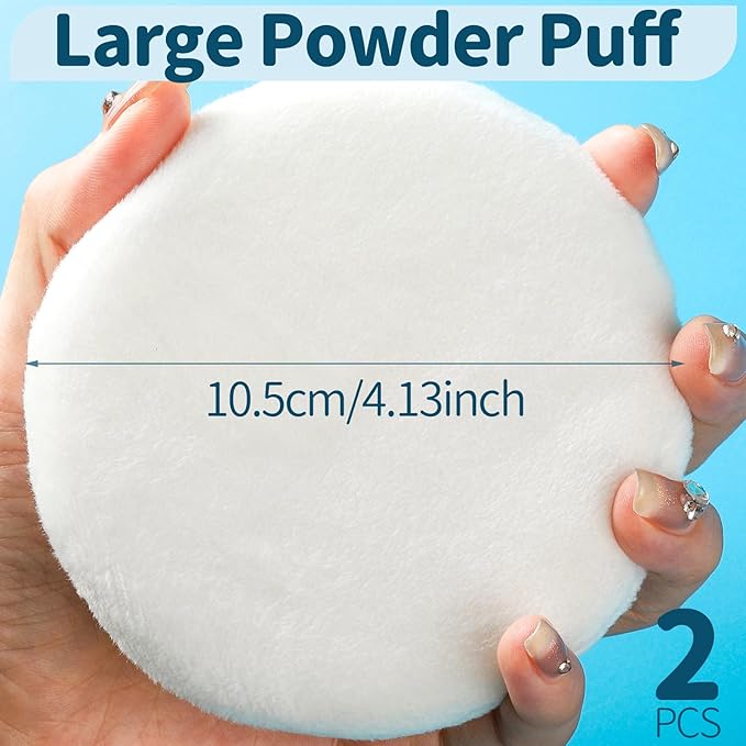 Teenitor 2pcs Powder Puff, 4.13 Inch Powder Puff for Body Powder, Body Powder Puff Large Powder Puff Loose Powder Puffs Soft Velour Body Powder Puff and Container White-FemmiqueWomen