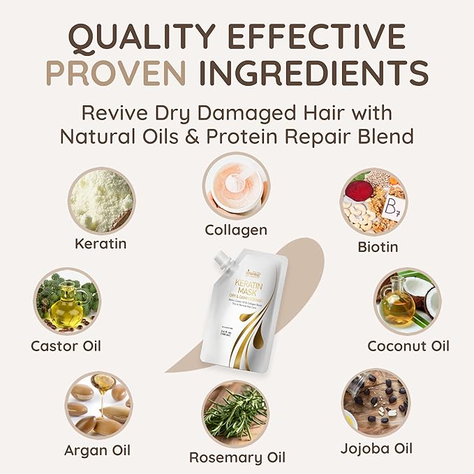 VITAMINS hair cosmetics Keratin Hair Mask - Deep Repair Conditioner with Biotin & Castor Oil - For Damaged, Dry, Curly, Straight, Thin & Fine Hair - Intense Collagen Protein Treatment-FemmiqueWomen