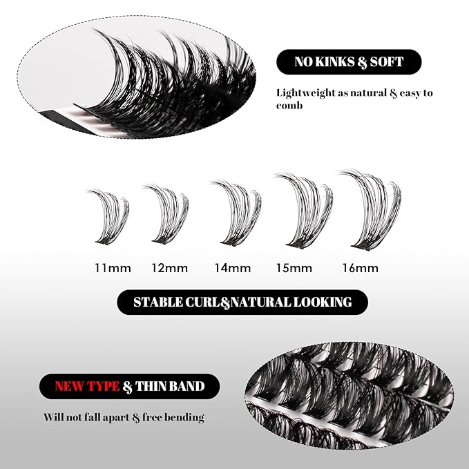 Lash Clusters 320pcs Individual Lashes 30D&40D&60D DIY Lash Extensions D Curl Lash Clusters False Eyelashes Natural Look 11-20mm Mix Cluster Eyelash Extensions EASY TO USE (30D+40D+60D-0.07D)-FemmiqueWomen