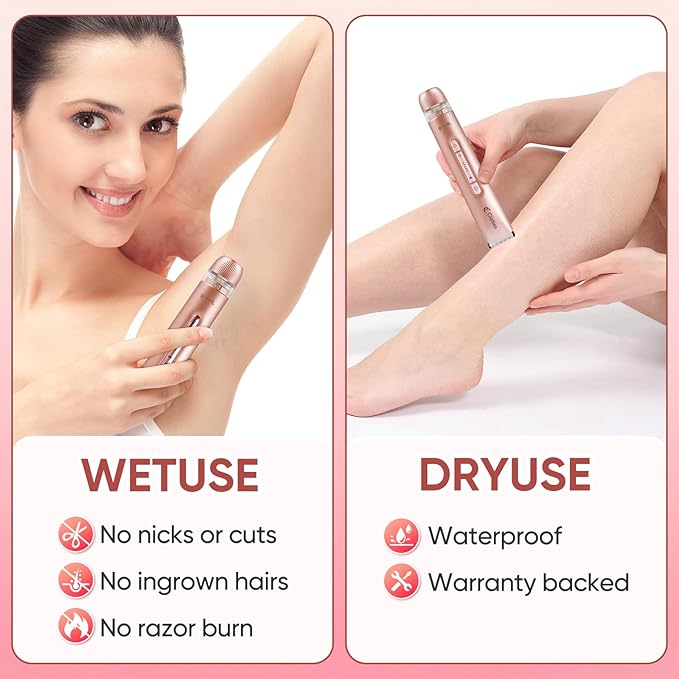 2 in 1 Women Electric Shaver Dual Head Bikini Trimmer for Women IPX7 Waterproof Wet & Dry Use Body Hair Trimmer and Facial Hair Remover for Bikini Underarm Leg Arm Body Face-FemmiqueWomen