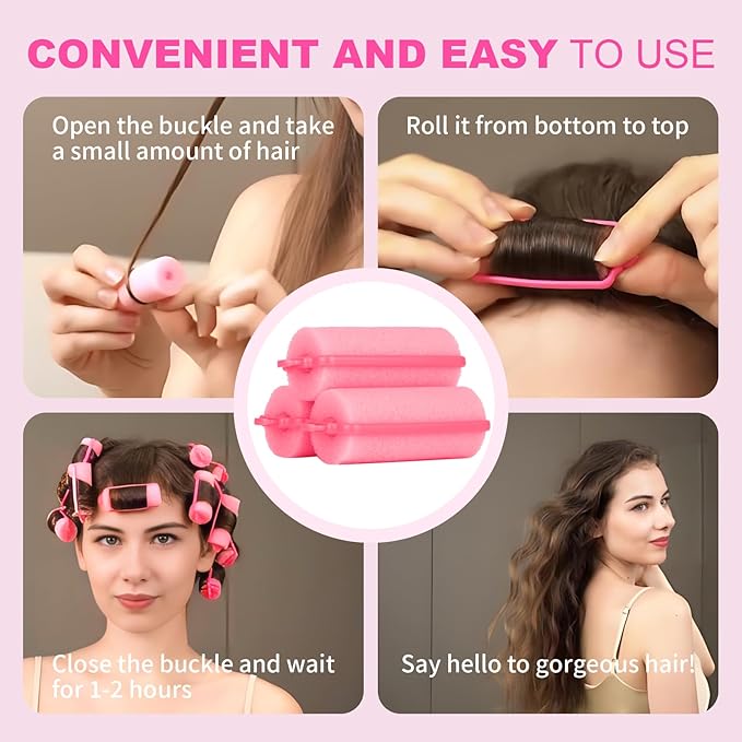 36 Pieces Foam Sponge Hair Rollers - Soft Sleeping Flexible Styling Curlers for Hair Styling (Pink)-FemmiqueWomen