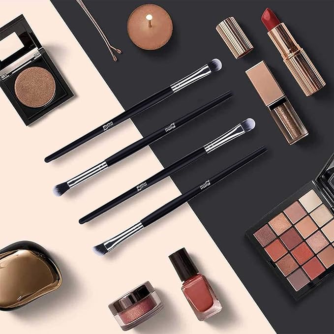 MSQ Eye Makeup Brushes 12pcs Eyeshadow Makeup Brushes Set with Soft Synthetic Hairs & Real Longer Wood Handle for Eyeshadow, Eyelash,Eyebrow, Eyeliner, Blending, Conclear(Black)-FemmiqueWomen