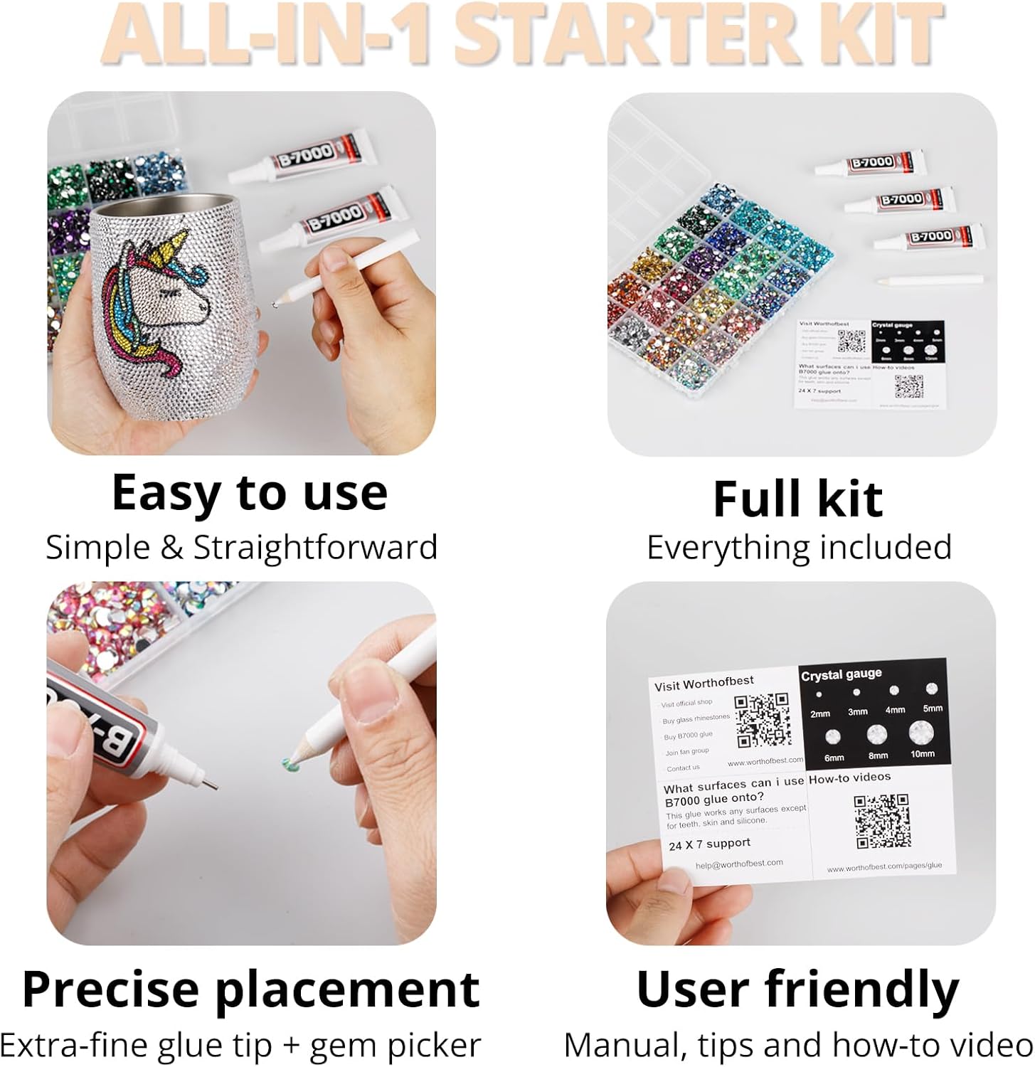 30000Pcs Resin Rhinestones Set for Crafting Bedazzling, Champagne Flatback Gems Jewels for Crafts Clothes Shoes Fabric Outfit Nails Makeup, Flat Back Crystal 2-6mm with b 7000 Glue-FemmiqueWomen