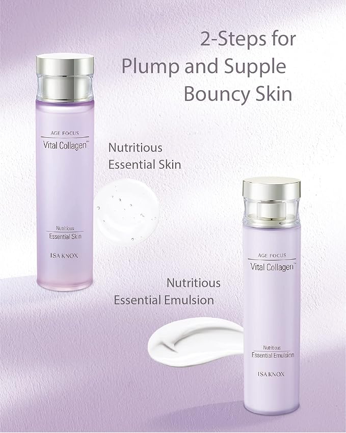 ISA KNOX AGE FOCUS VITAL COLLAGEN SKINCARE GIFT SET - Korean Luxury Premium High-end Skin Toner, Emulsion Lotion, Cream, Hydrolyzed Collagen, Vitamin B12, E, C, (370ml / 12.51 Fl Oz)-FemmiqueWomen