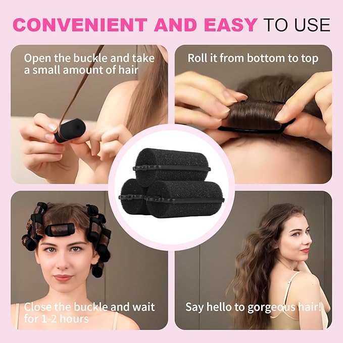 36 Pieces Soft Foam Hair Curlers - Flexible Sleeping Curlers for Hair Styling (1.2inch, Black)-FemmiqueWomen