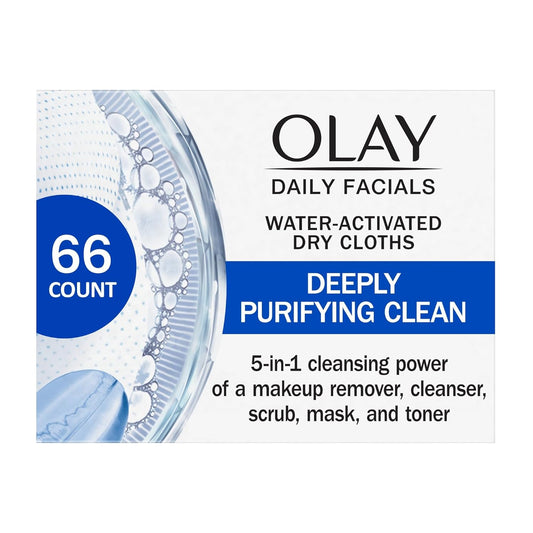Olay Cleansing Wipes, Daily Facials, Power of a Makeup Remover, Scrub, Toner, Mask and Cleanser - Fragrance-Free, Textured No-Soap Cloth, Gentle Skin Care, Vitamin Complex-Infused Formula, 66 ct-FemmiqueWomen