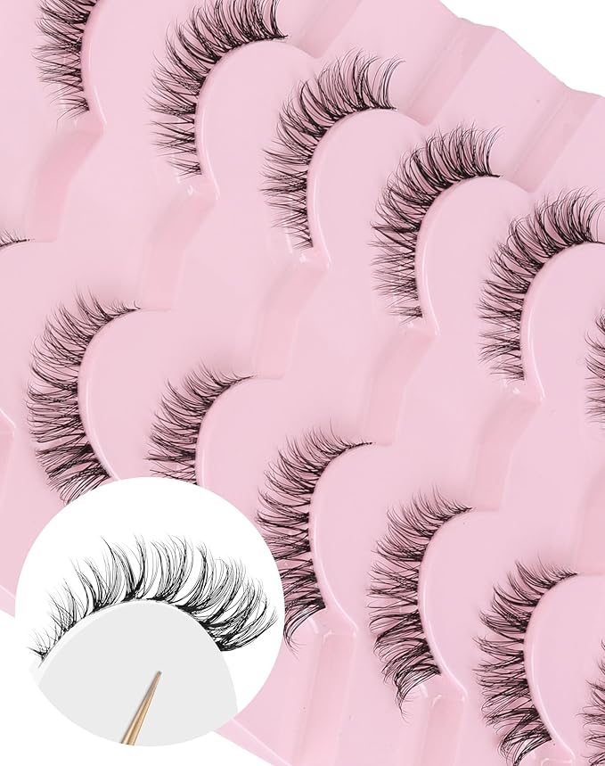 Wispy Cat Eye Lashes Demi Wispies Eyelashes C Curl False Lashes Clear Band Lashes Short False Eyelashes Natural Mink Lashes 7 Pairs-FemmiqueWomen