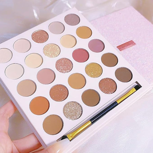 25 Colors Nude Champagne Gold Glitter Matte Shimmer Eyeshadow Palette for Eye Makeup,High Pigmented Brown Eye Shadow Primers Powder Palet de sombras de ojos-FemmiqueWomen